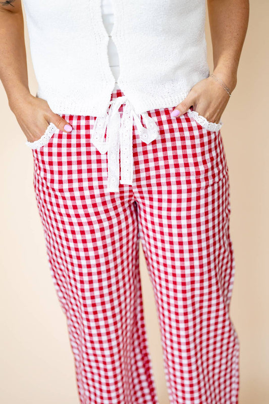 Ruffled Bottom Gingham Pants