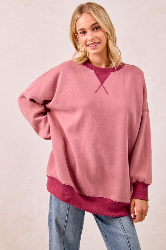 Dusty Berry Ribbed Oversized Sweatshirt