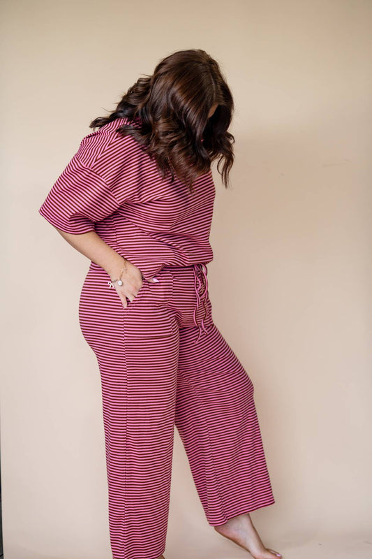 Pink And Brown Striped Pant Set
