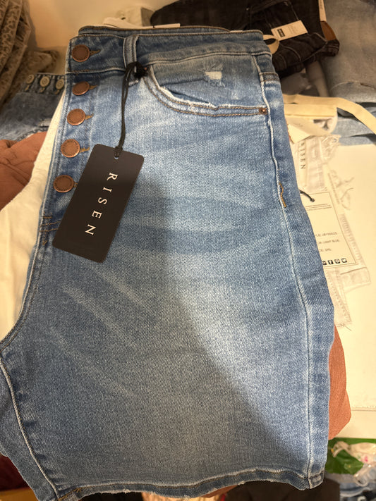 Medium Wash Button fly Shorts