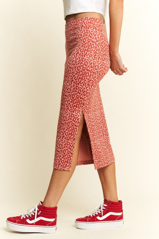 Red & Pink Leopard Midi Skirt