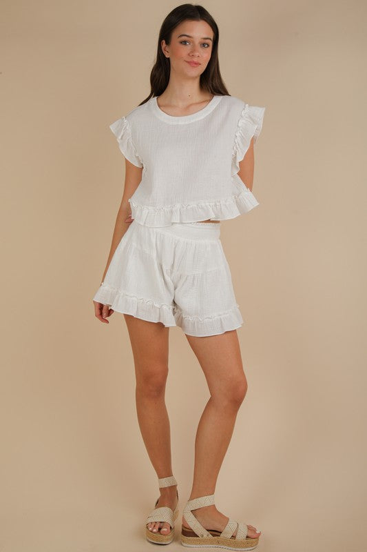 White Ruffled Woven Set