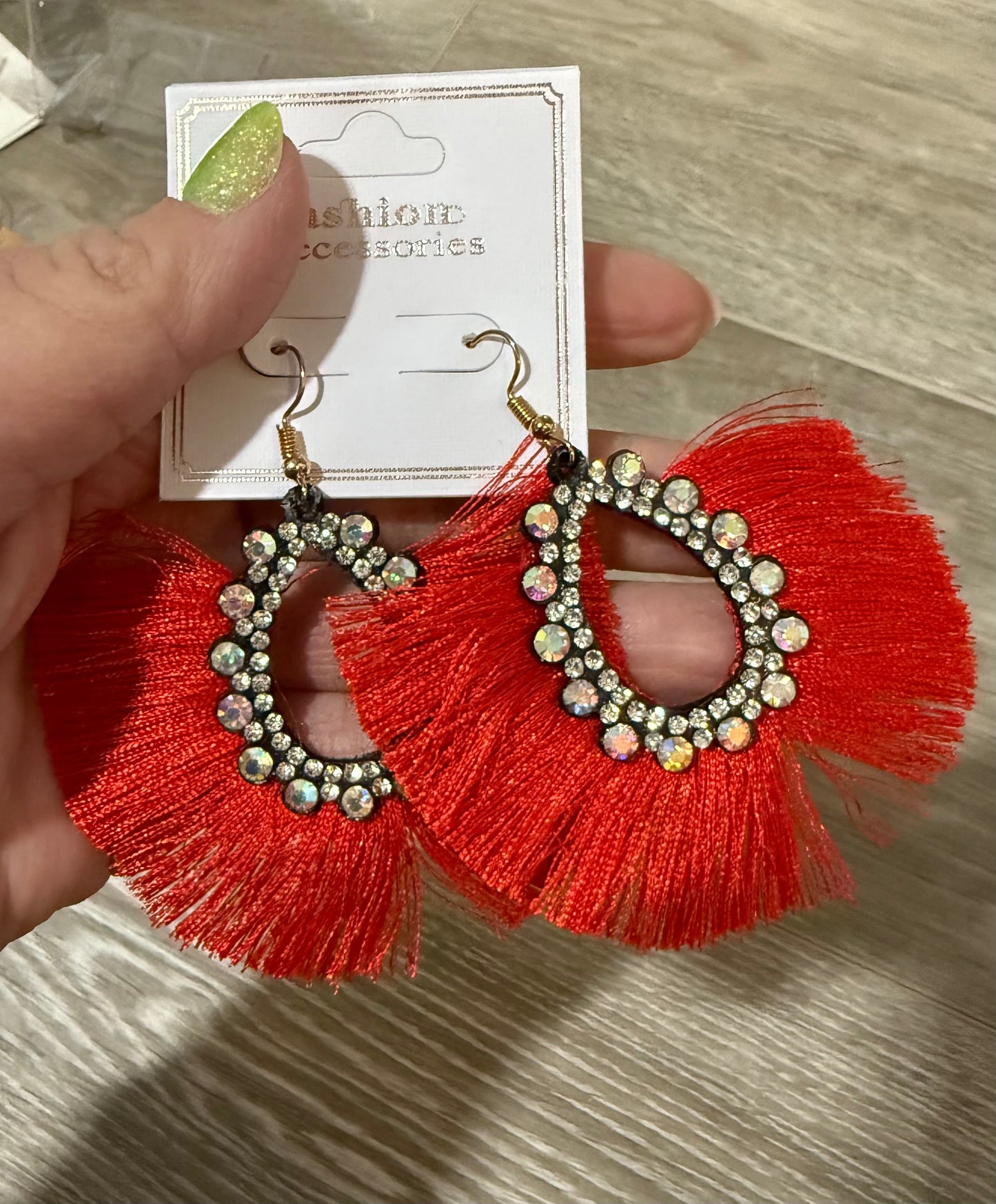 Red Gem Tassel Earrings
