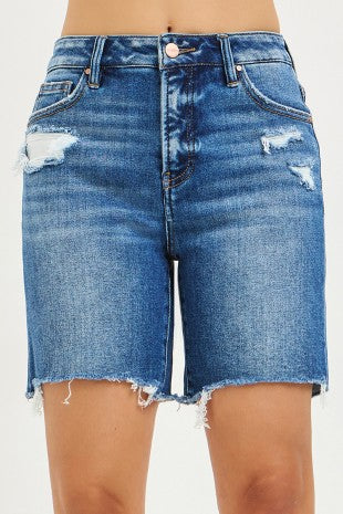 Risen High Rise Loose Fit Tummy Control Shorts Dark Wash