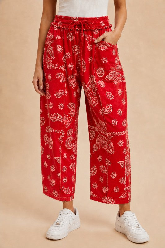 Red Bandana Barrel Pants