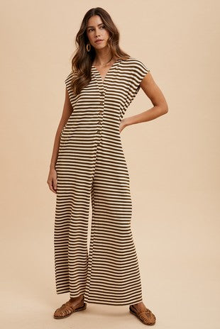 Mocha Striped Wide Leg Jumpsuit