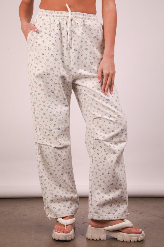 White Pants With Blue Flowers