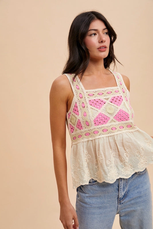 Hot Pink Peplum Crochet Tank