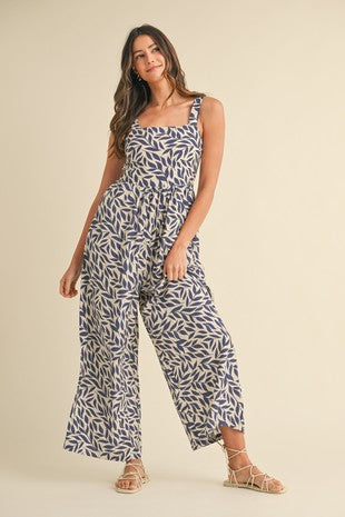 Leaf Printed Wide Leg Jumpsuit