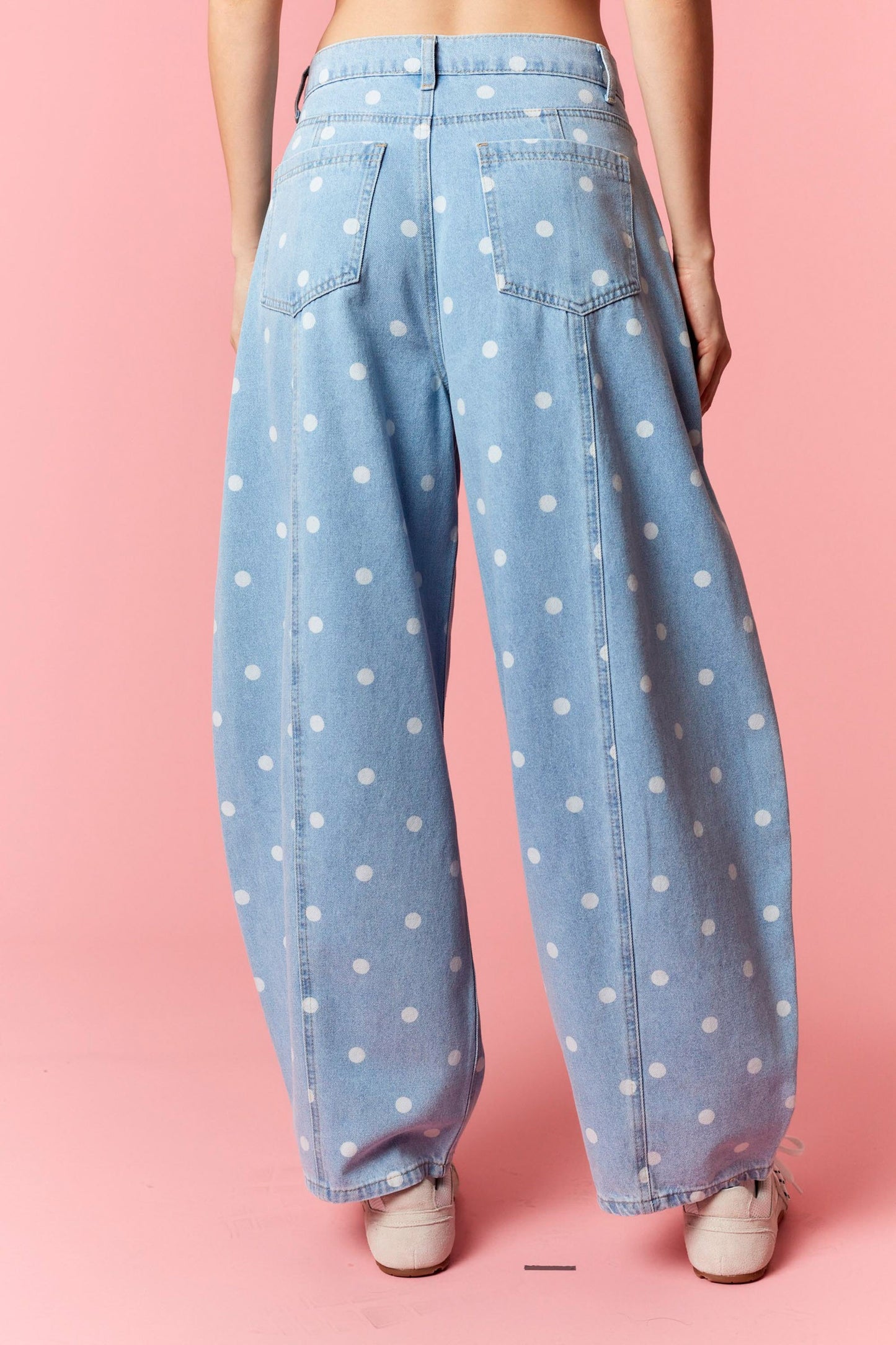 Light Wash Polka Dot Barrel Jeans