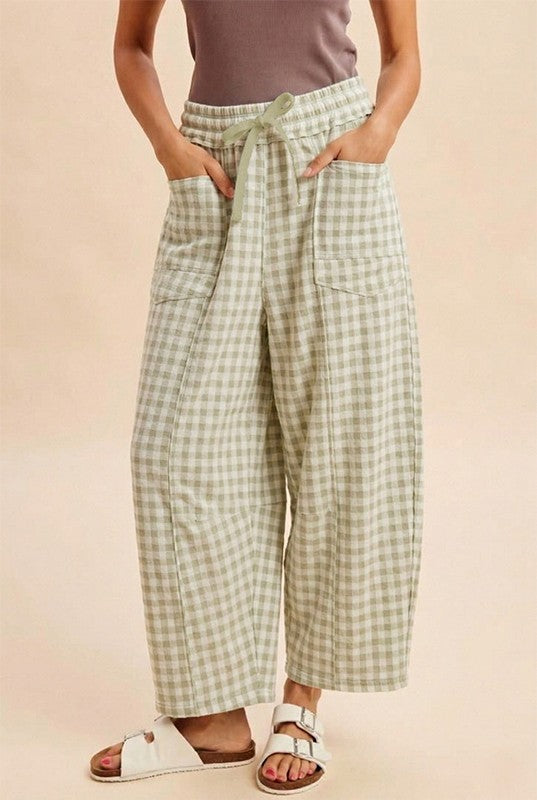 Sage Checkered Barrel Pants