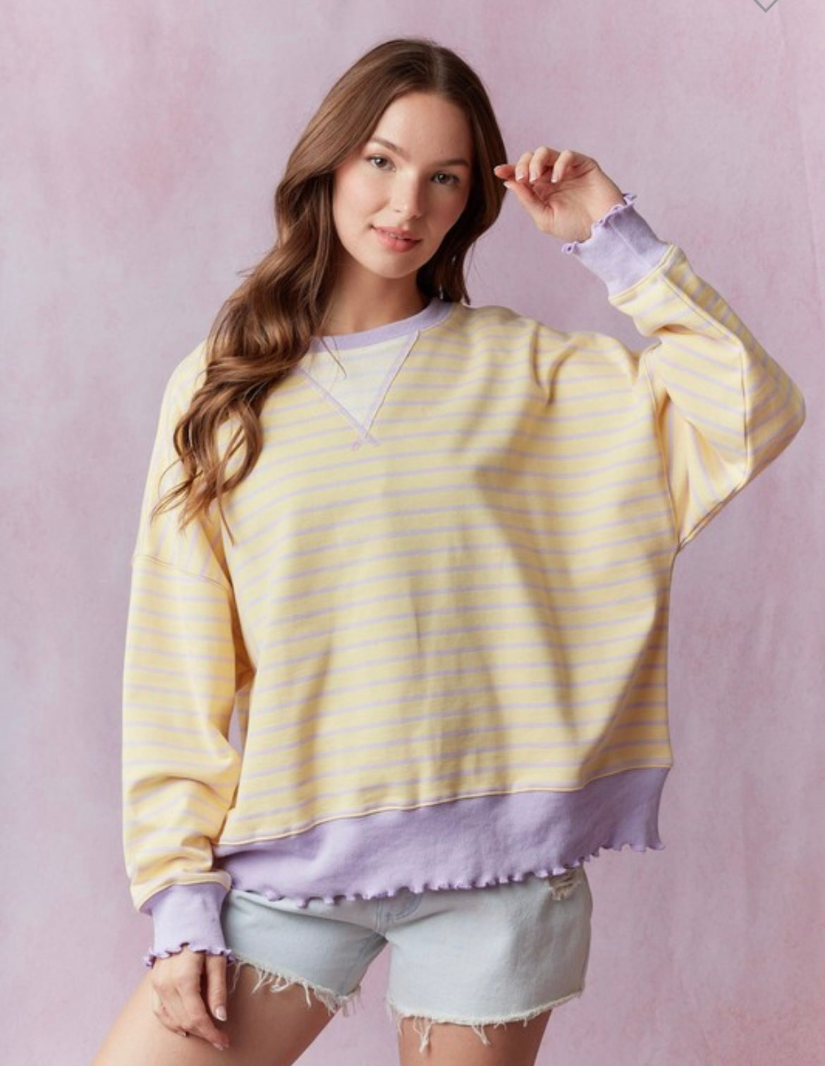 Yellow And Purple Striped Terry Pullover