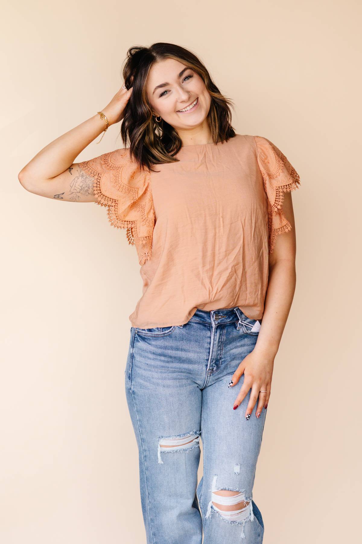 Clay Contrast Sleeve Top