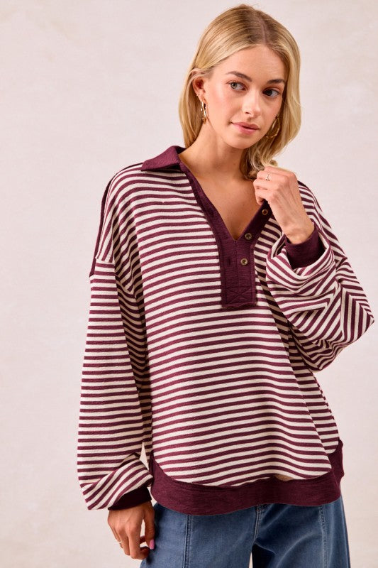 Knit Collared Stripe Top