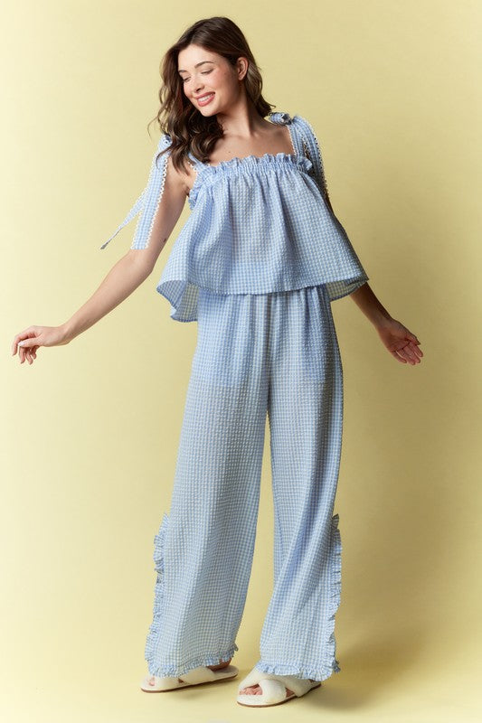 Blue Gingham Lace Set