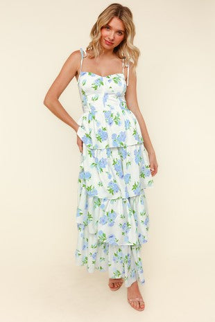 Bustier Tiered Floral Maxi Dress
