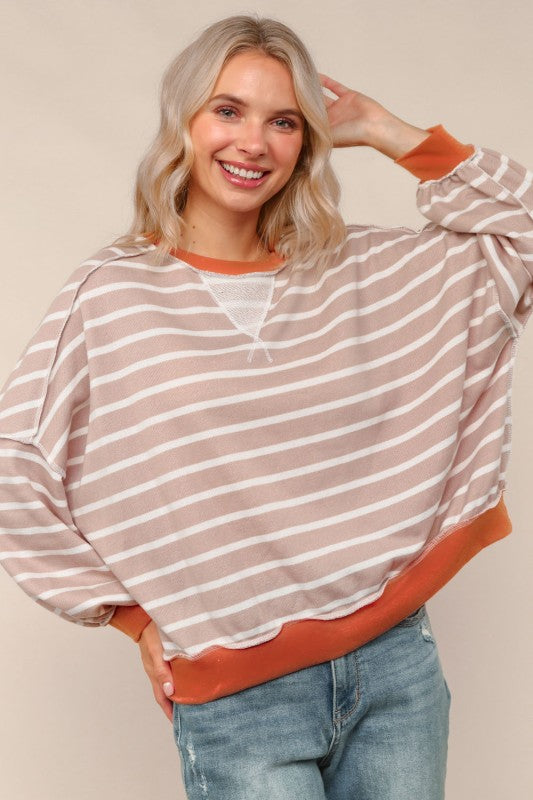 Rust And Ivory Striped Pullover