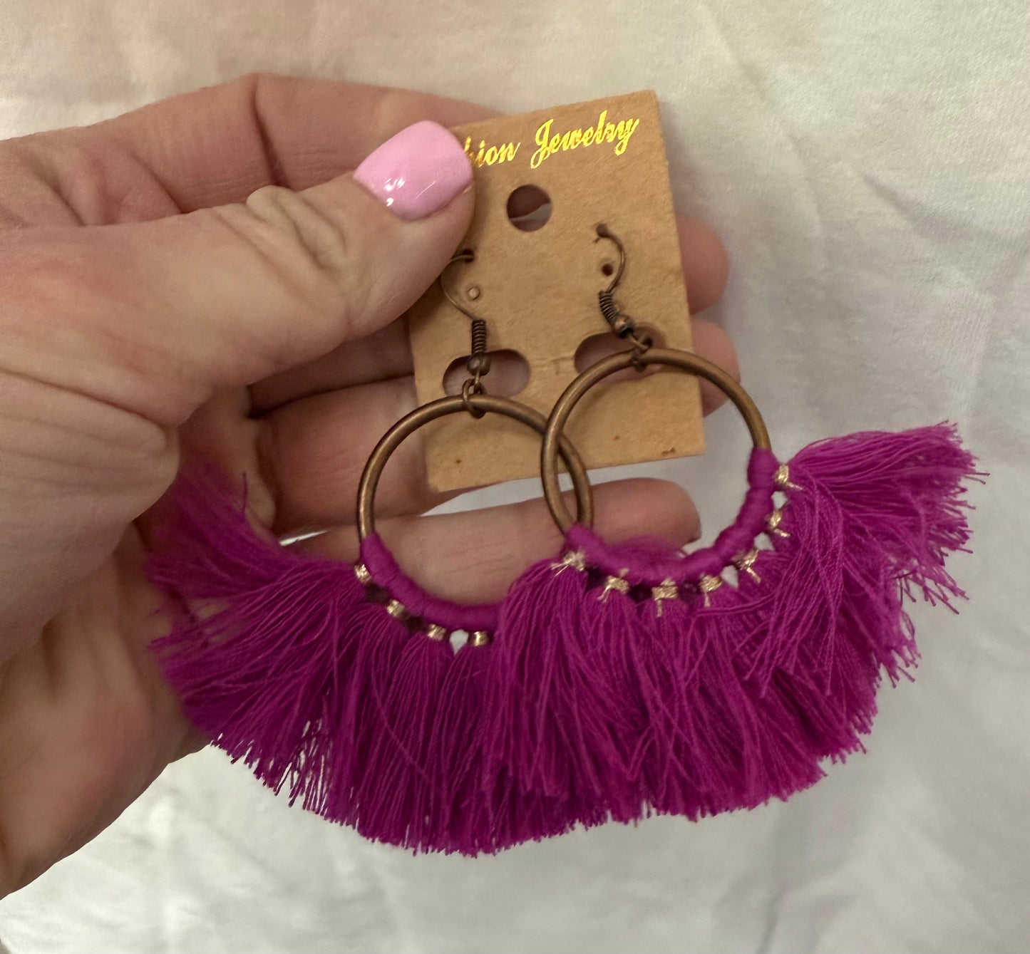 Magenta Tassel Earrings