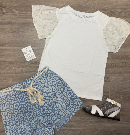 White Embroidered Sleeve Top