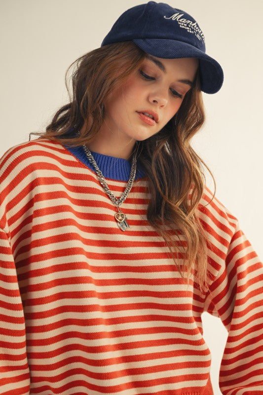 Rust Striped Crewneck Sweater
