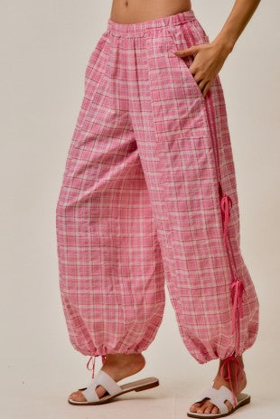 Pink Plaid Jogger Track Pants