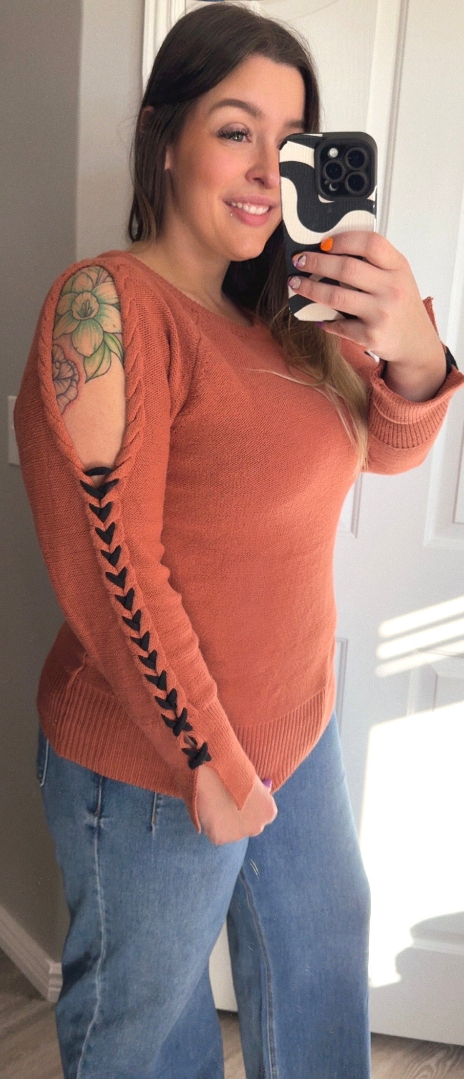 Burnt Orange Cold Shoulder Top