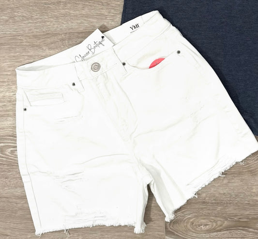 Distressed White Shorts
