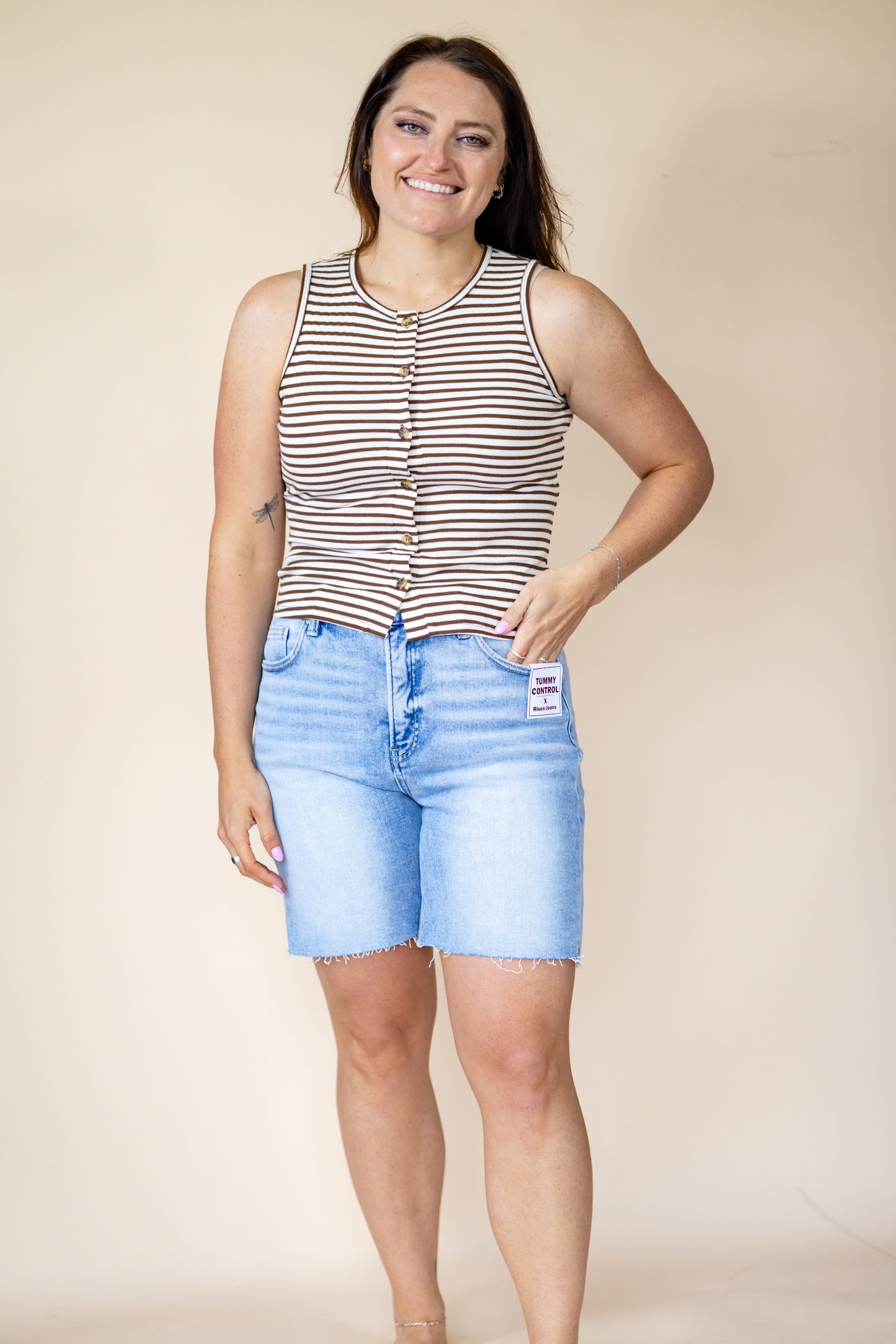 Mocha Striped Button Tank
