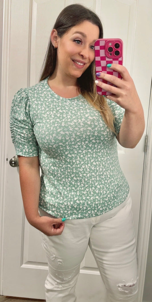 Sage Floral Puff Sleeve Top