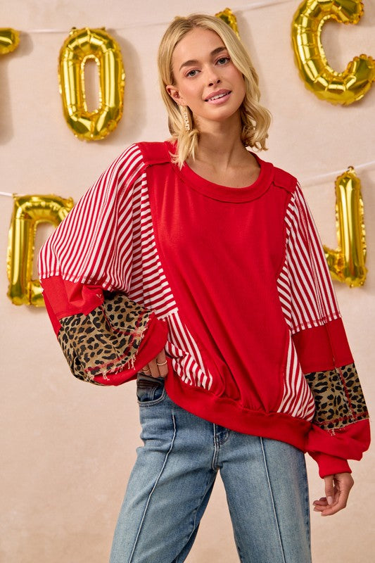 Red & Leopard Striped Top