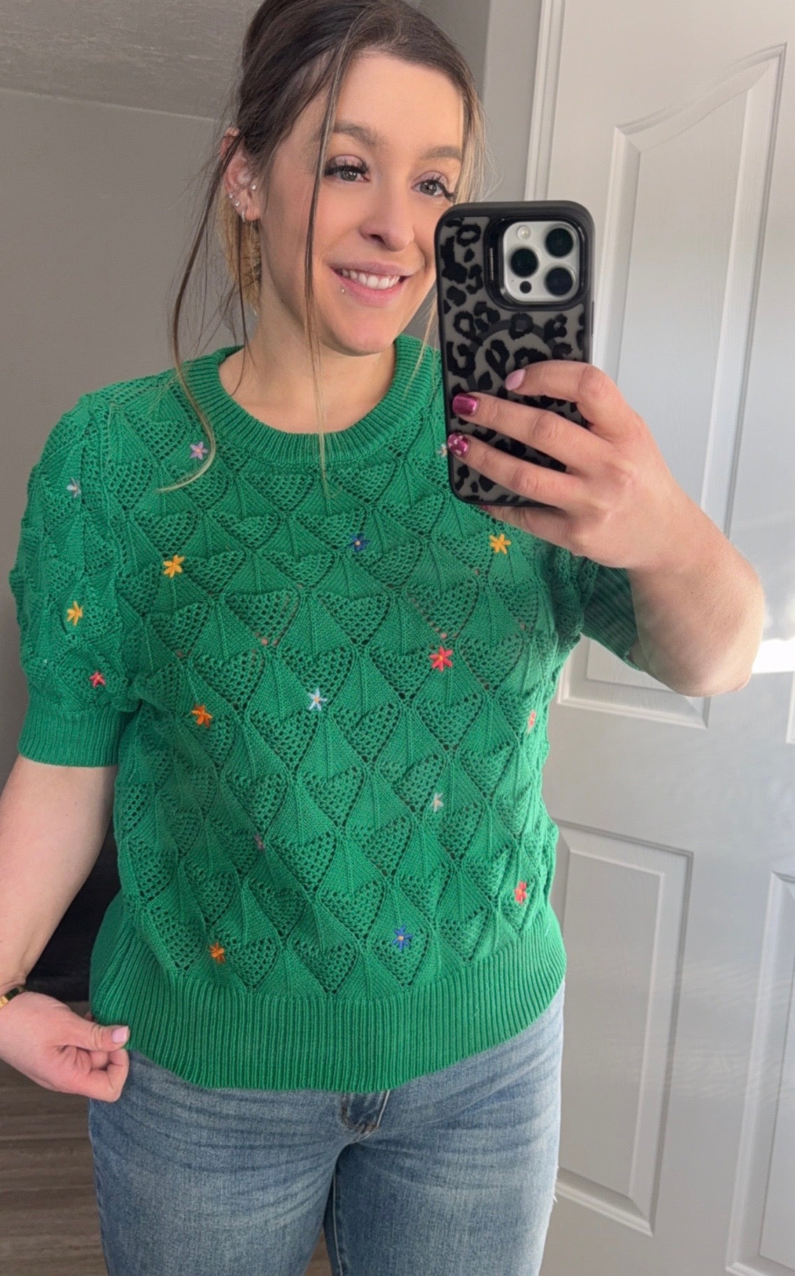 Think Spring Green Short Sleeve Sweater