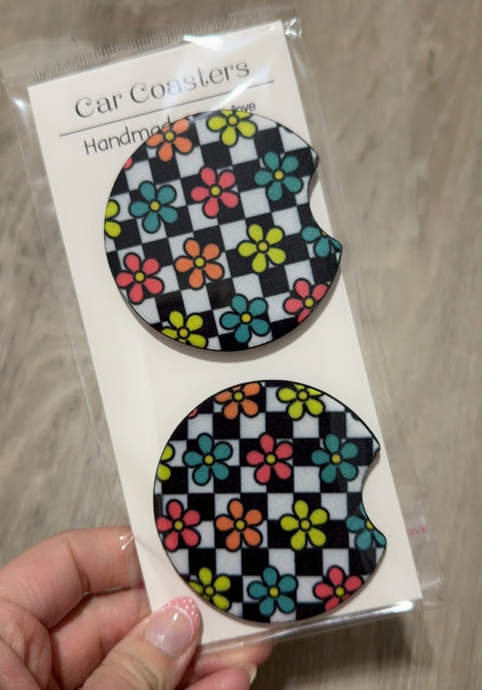 White Floral Car Coaster