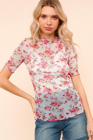 Floral Mesh Short Sleeve Top
