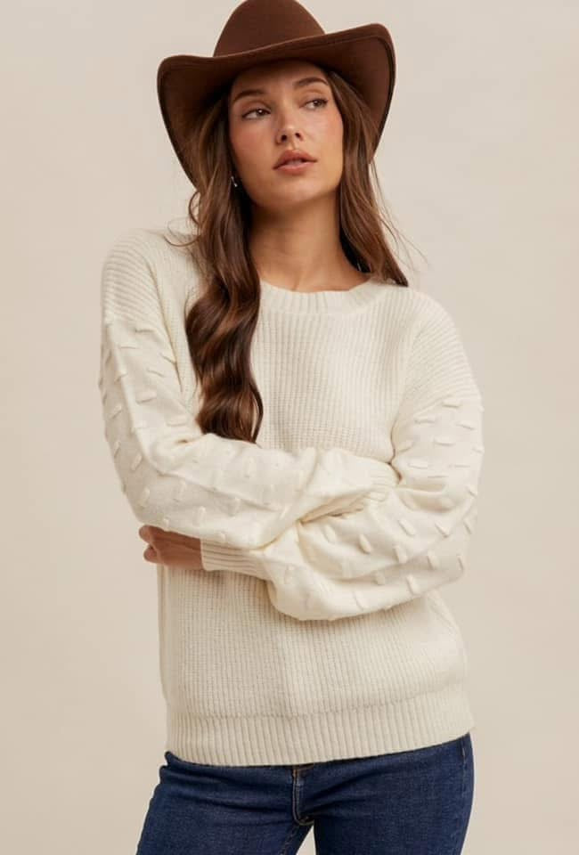 Cream Patterned Sleeve Sweater