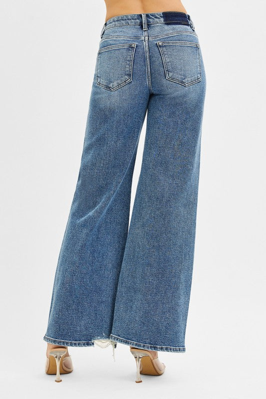 Medium Mid Rise Wide Leg Risen Jeans