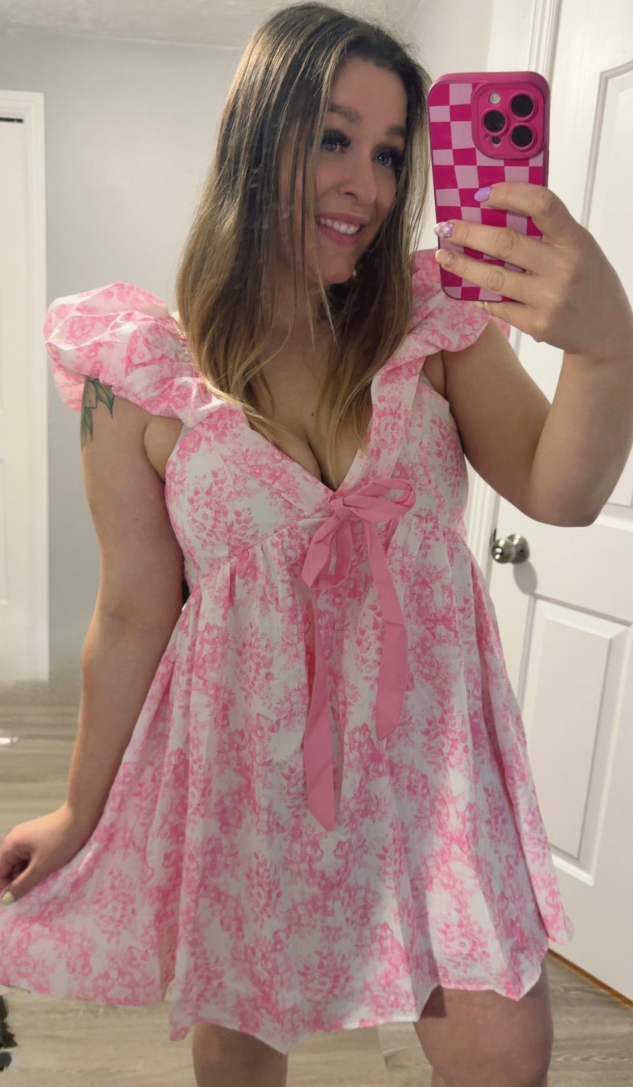 pink toile dress women Pink Tropical Toile Print Cotton Dress - Maxi Dresses