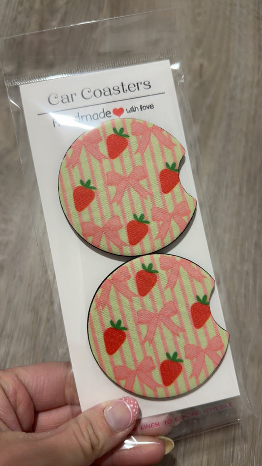 Strawberry Bows Car Coaster