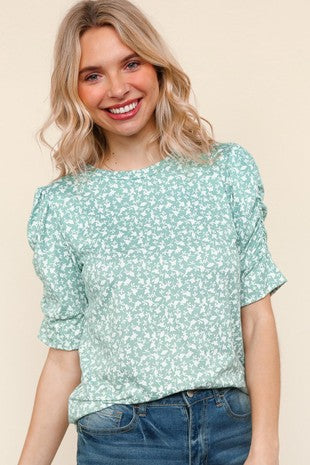 Sage Floral Puff Sleeve Top