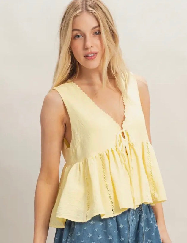 Yellow Lace Trim Babydoll Tank