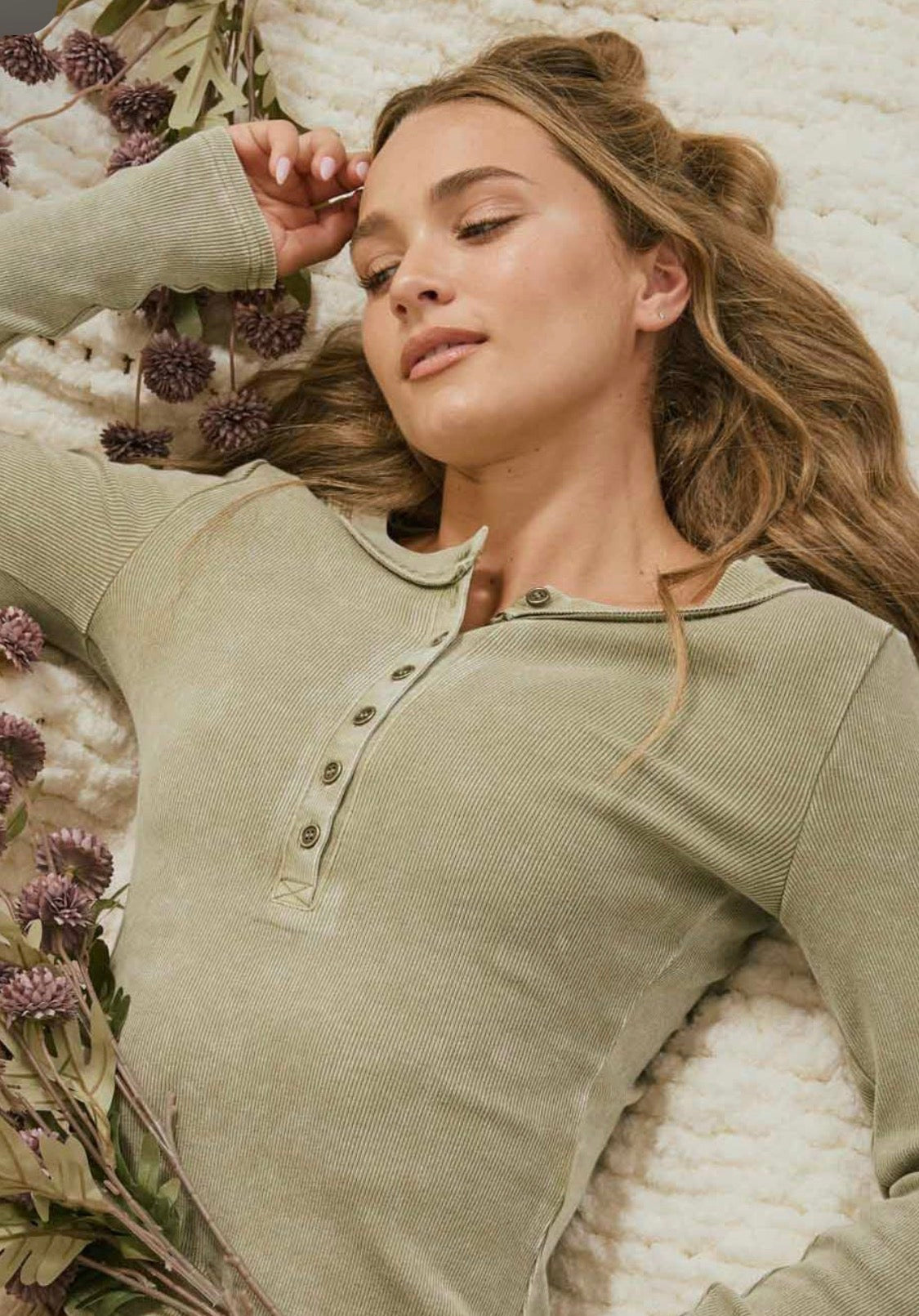 Washed Olive Henley Top