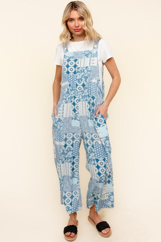 Blue Patchwork Overalls