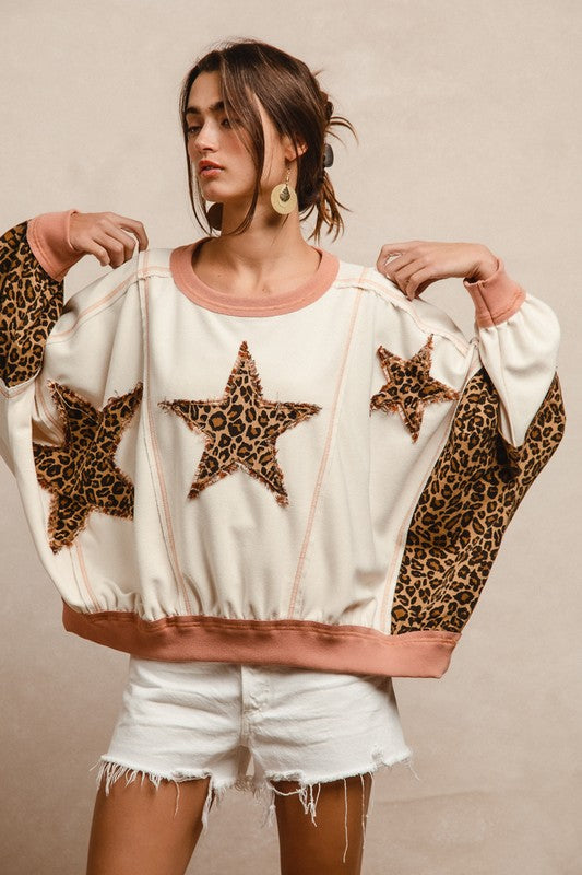 Leopard Print Star Patchwork Top