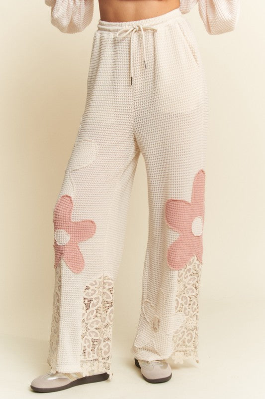 Cream Floral Knitted Pants