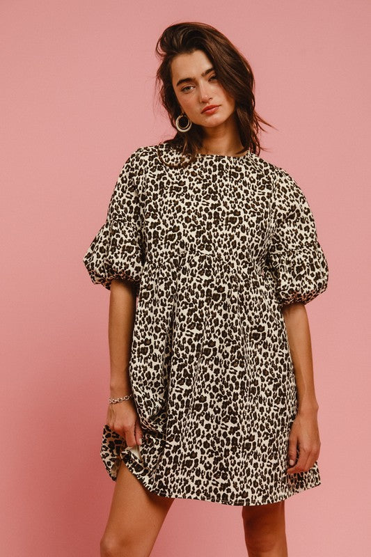 Denim Leopard Dress With Bow Tie Back
