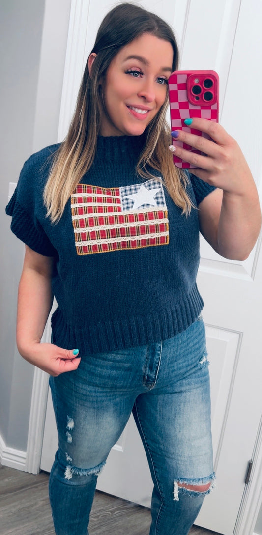 Navy Flag Patchwork Sweater