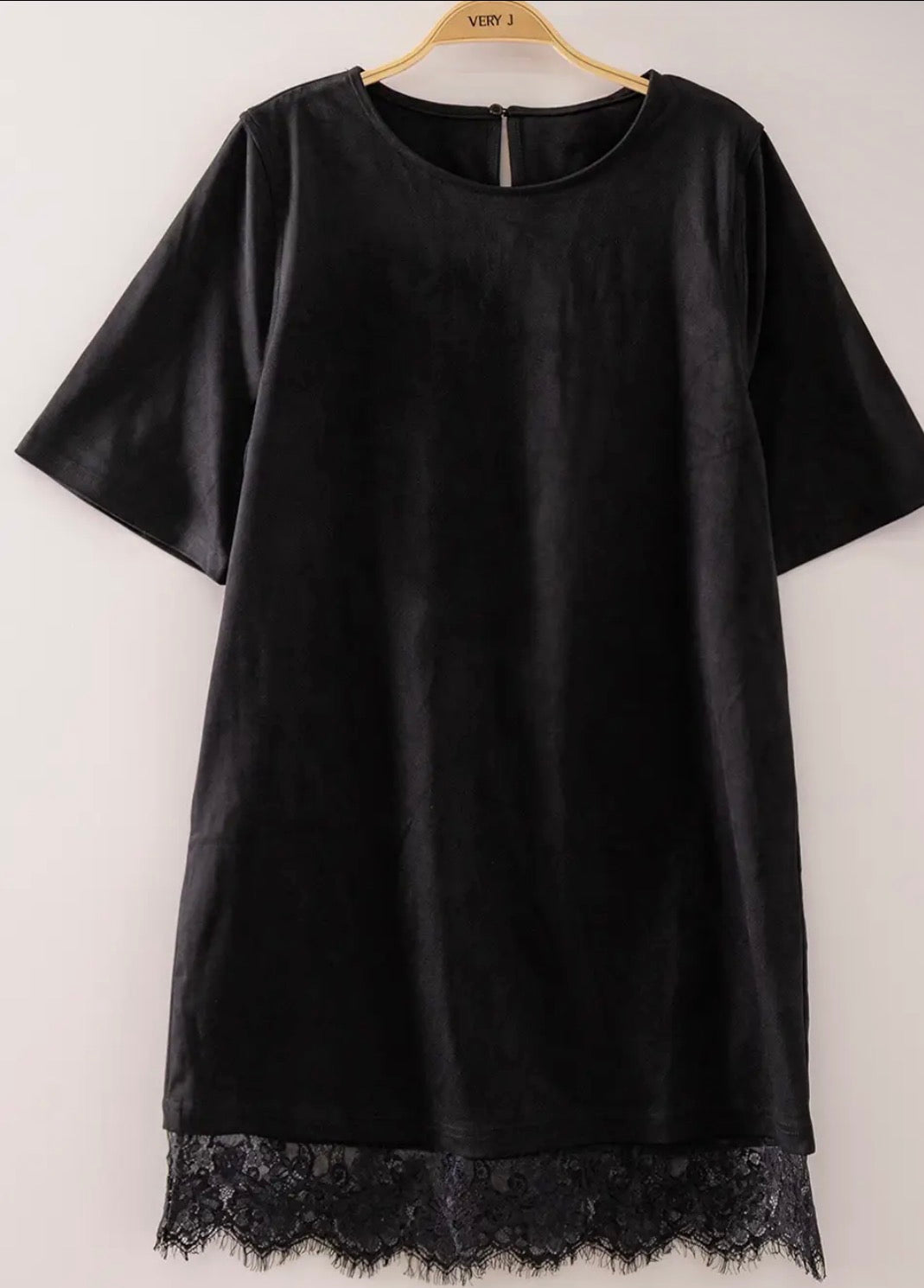 Faux Suede Lace Hem Mini Dress