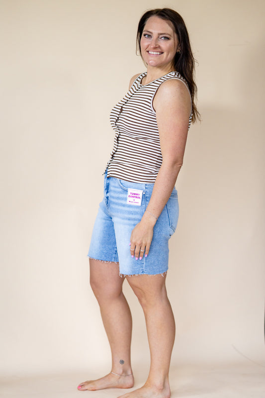 Mocha Striped Button Tank