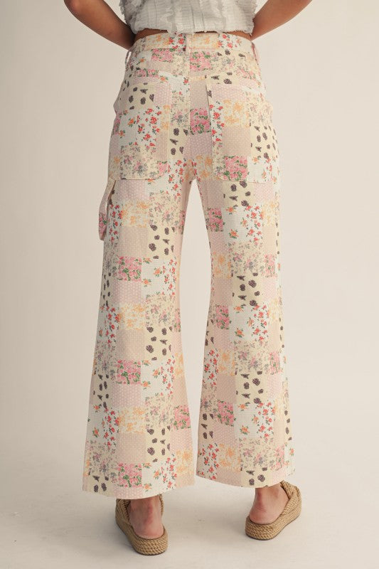 Vintage Floral Patchwork Wide Leg Pants