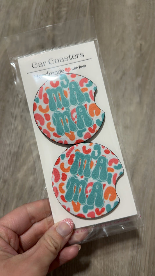 Colorful Leopard Mama Car Coaster