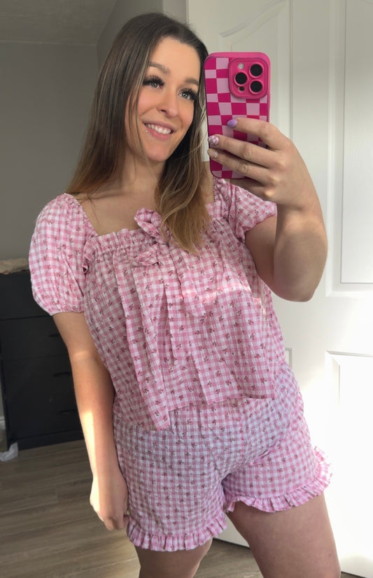Pink Floral Gingham Set